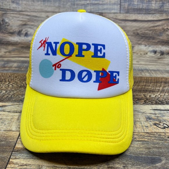 Say Nope To Dope Anti-Drug Advertisement Mens Trucker Hat Yellow Snapback Cap - Picture 2 of 8